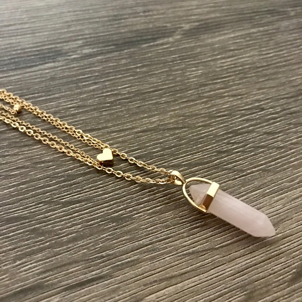 Rose Quartz 3 Layer Gold Toned Necklace - Picture 3 of 8